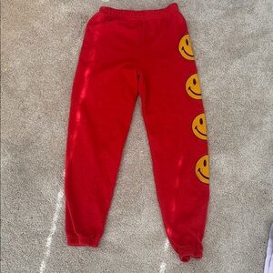 Aviator Nation Red Joggers with Smiley Faces
